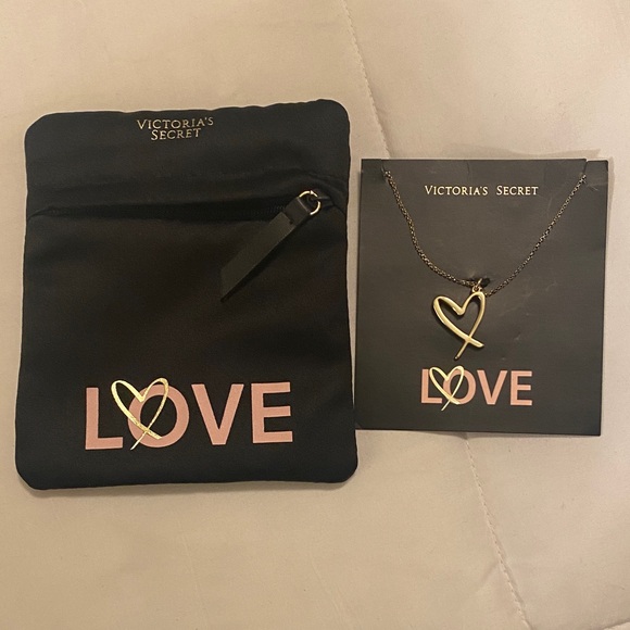 Victoria's Secret Gold Heart Necklace with Black Pouch - Picture 2 of 4